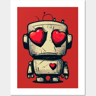 Cute clumsy sad valentine retro robot in love Posters and Art